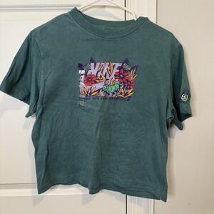 Nike Youth Cropped Green Acid‎ Washed Floral T-shirt Size Large Embroidered Bug